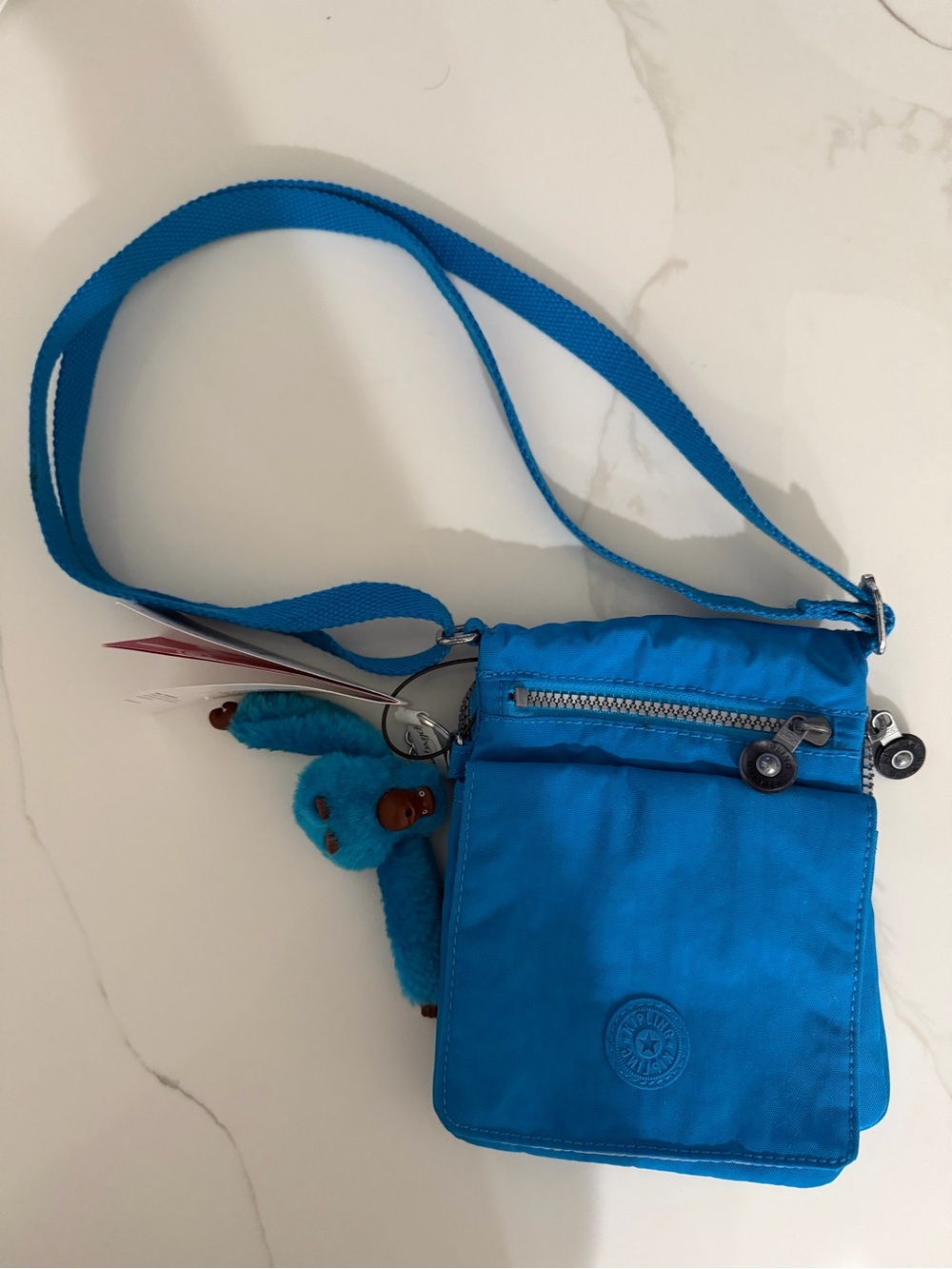 Kipling Bright Blue Nylon Crossbody with Monkey Charm